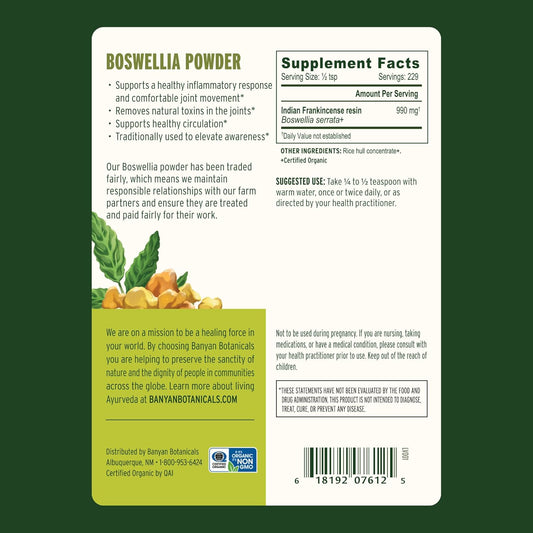 Banyan Botanicals Boswellia Powder – Organic Frankincense Resin (Boswellia Serrata) – Traditional Ayurvedic Joint Health Supplement* – 1 Lb. – Non-Gmo Sustainably Sourced Vegan