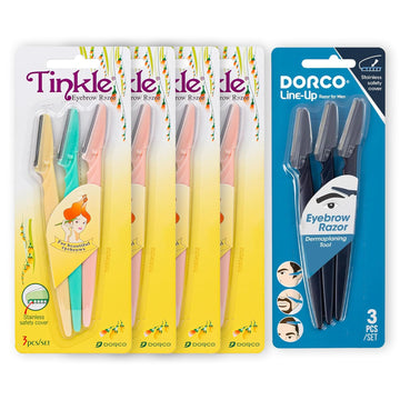 Tinkle Dorco Beauty & Grooming Bundle - Tinkle Dermaplaning Tool & Line-Up Razor, Complete Facial Hair Management Kit (15 Blades)