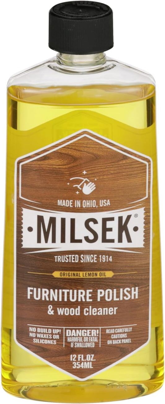 Milsek Furniture Polish and Multipurpose Cleaner Compatible with All Wooden Surfaces, Wick, Rattan,and Shower Door, Original Lemon Oil, 12 Fl Oz (4 Pack), Yellow, 48