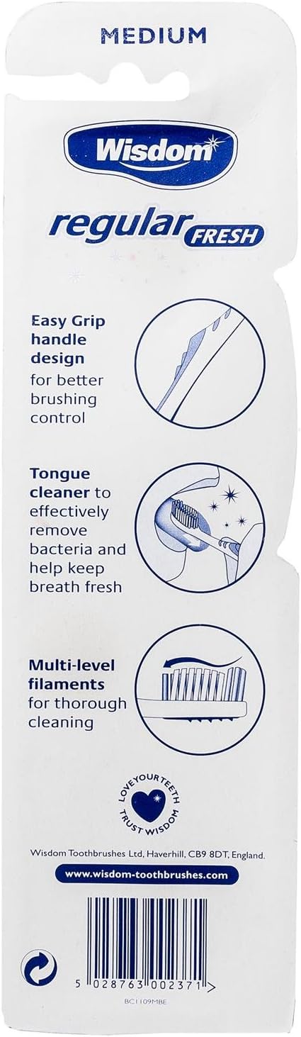 6 x Wisdom Regular Fresh Medium 2 Pack Toothbrush