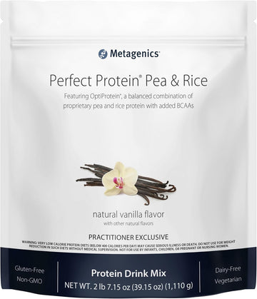 Metagenics Perfect Protein Pea & Rice Protein Powder - 20 G Plant Protein - Vegetarian & Ideal For Lactose Sensitivities - With Bcaas - Vanilla Flavor - 30 Servings