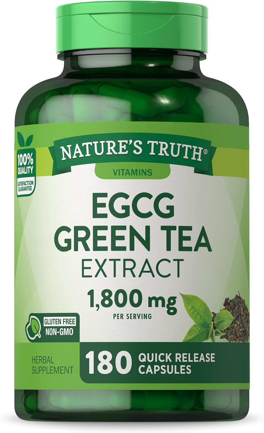 Nature'S Truth Green Tea Extract Capsules | 180 Count | 1800Mg | 45% Egcg Pills | Non-Gmo & Gluten Free Supplement