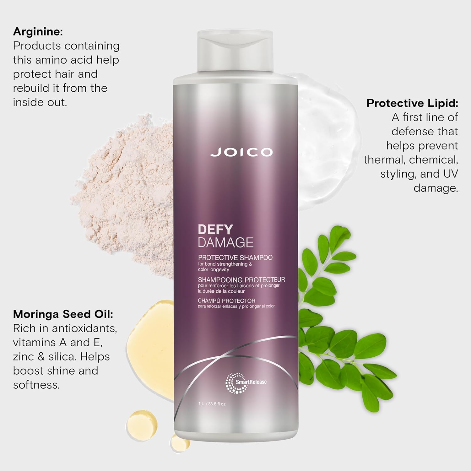 Joico Defy Damage Protective Shampoo | For Color-Treated Hair | Strengthen Bonds & Preserve Hair Color | With Moringa Seed Oil & Arginine | 10.1 Fl Oz