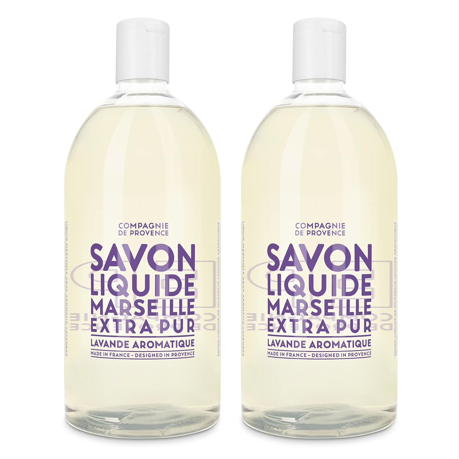 Compagnie De Provence Savon De Marseille Extra Pure Liquid Soap, Aromatic Lavender, Two 33.8 Fl Oz Plastic Bottle Refills