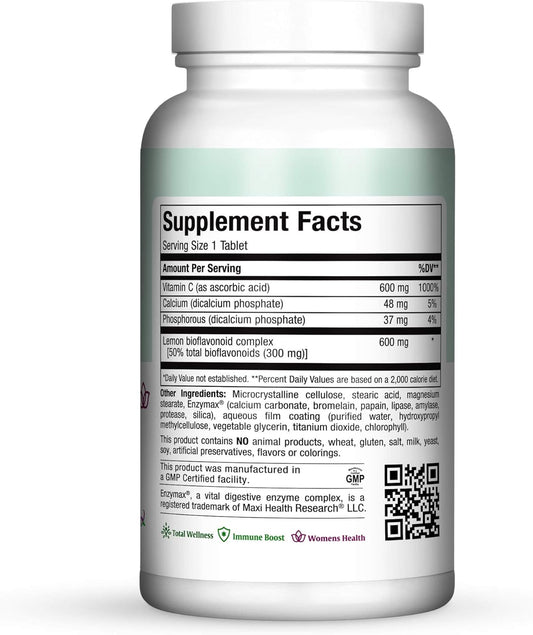 Vitamin C Complex 600 Mg Supplement – Recommended Daily Dose Vitamin C Tablets With Lemon Bioflavonoids, Calcium & Phosphorus – Immune Health Support – Pure-C Bio 600 - Non-Gmo, Vit C Vegan 90 Tablets
