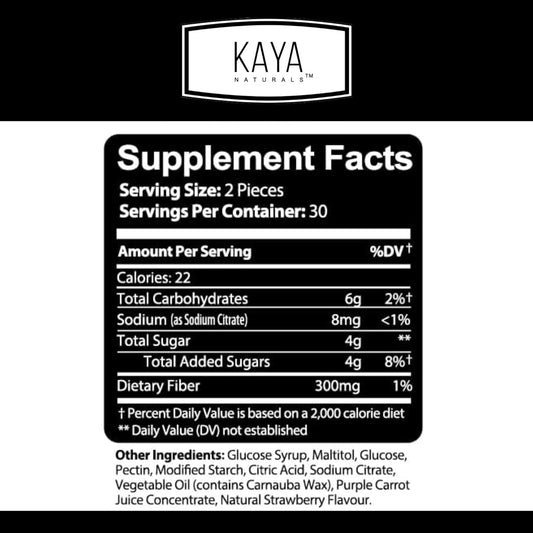 Kaya Naturals Fiber Gummies (60 Gummies) | Adult Dietary Fiber for Men and Women | High Fiber Supplement Gummies for Digestive Health | Immunity Boost and Gut Health Supplements for Women and Men