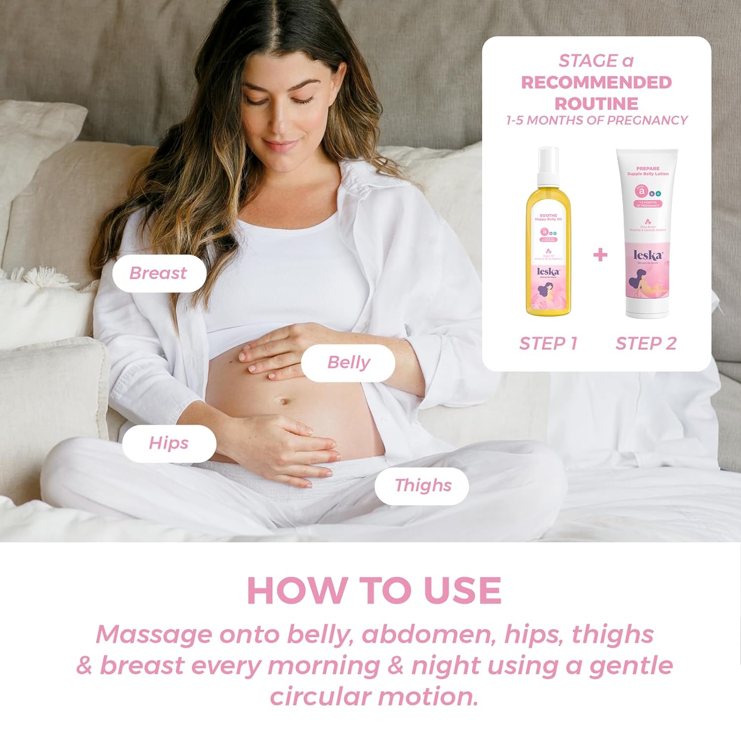 Leska Maternity Stage A Set, PREPARE & SOOTHE Supple Belly Lotion & Happy Belly Oil (Pregnancy Months 1-5) Part of a Complete 3 Part Skin Care System, New Mom Gifts (Set of 2, 4-4.22oz) : Beauty & Personal Care