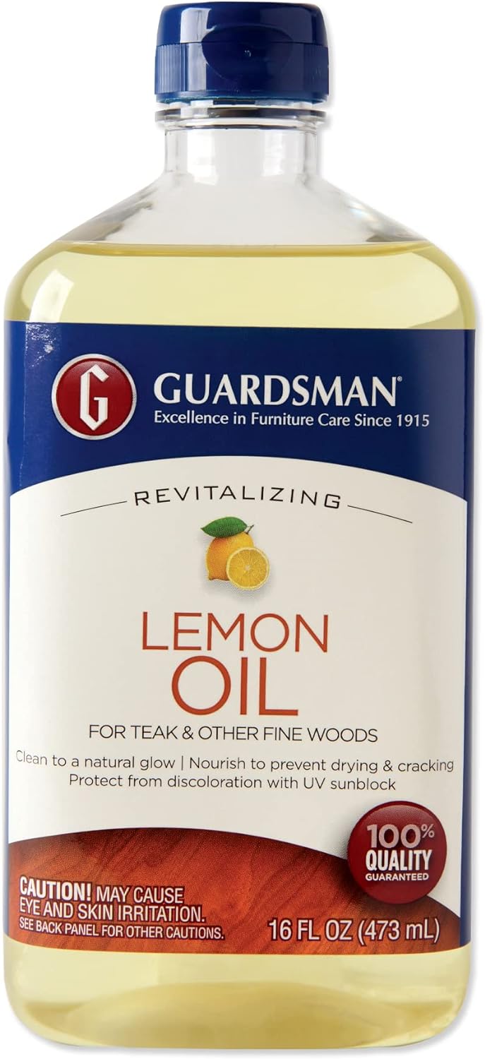 Guardsman Revitalizing Lemon Oil | Teak Oil Protects and Cleans Outdoor and Indoor Wood Furniture, Lemon Scent, 16 Fluid Ounces