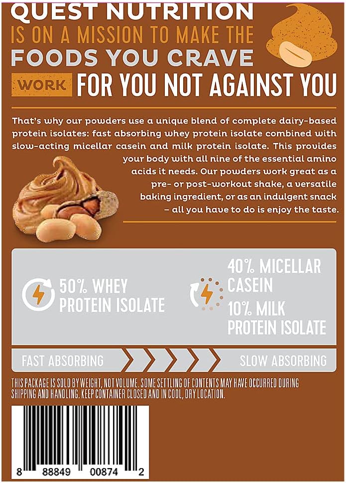Quest Nutrition Peanut Butter Protein Powder, 23g Protein, 1g Sugar, Low Carb, Gluten Free, 3 Pound, 43 Servings