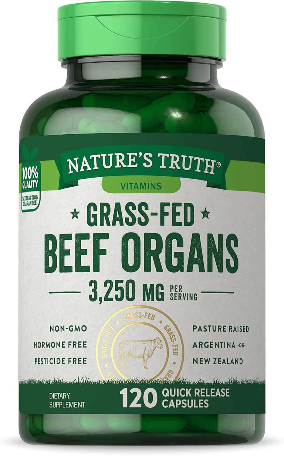 Nature'S Truth Grass Fed Beef Organs Capsules | 120 Count | 3250Mg Complex Of Liver, Heart, Kidney, Pancreas, Spleen | Non-Gmo & Gluten Free Supplement