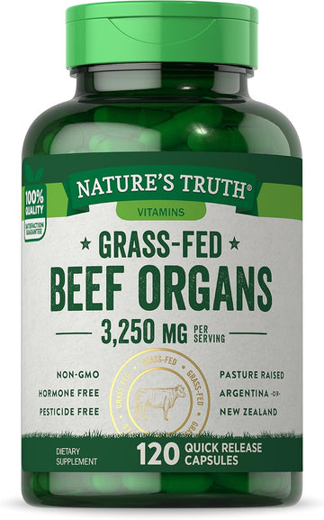 Nature'S Truth Grass Fed Beef Organs Capsules | 120 Count | 3250Mg Complex Of Liver, Heart, Kidney, Pancreas, Spleen | Non-Gmo & Gluten Free Supplement