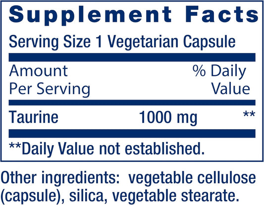 Life Extension Taurine, Pure Taurine Amino Acid Supplement, Heart, Liver And Brain Health, Longevity, Muscle And Exercise, 1000 Mg Dose, Non-Gmo, Gluten-Free - Two Pack - 90 Vegetarian Capsules X 2