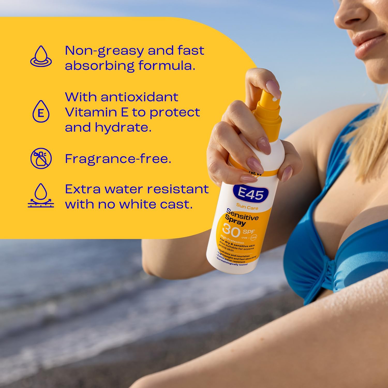 E45 Sunscreen Spray for Sensitive Skin SPF 30 - Hydrating Sun Protection with high UVA and UVB - Instantly Moisturising for Dry Skin, Sensitive Skin and Eczema Prone Skin - 180 ml : Amazon.co.uk: Beauty