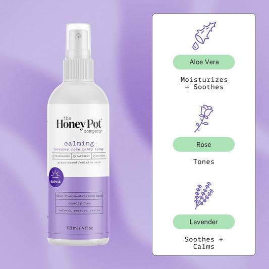 The Honey Pot Company - Refreshing And Restorative Panty And Body Plant-Derived Deodorant Spray - Paraben & Sulfate Free - Lavender Rose -4 Fl. Oz