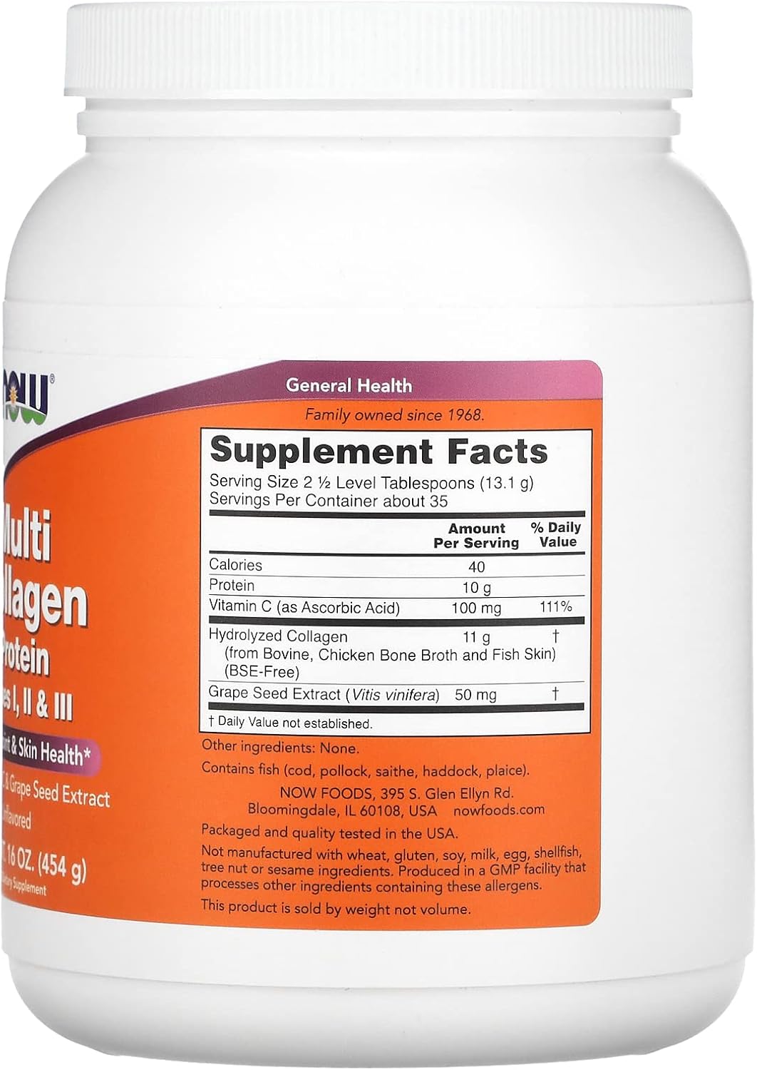 NOW Foods Supplements, Multi Collagen Protein Types I, II & III Powder, Bone, Joint, and Skin Health, 16 oz (454 g) : Health & Household