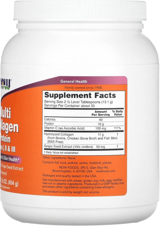 NOW Foods Supplements, Multi Collagen Protein Types I, II & III Powder, Bone, Joint, and Skin Health, 16 oz (454 g) : Health & Household