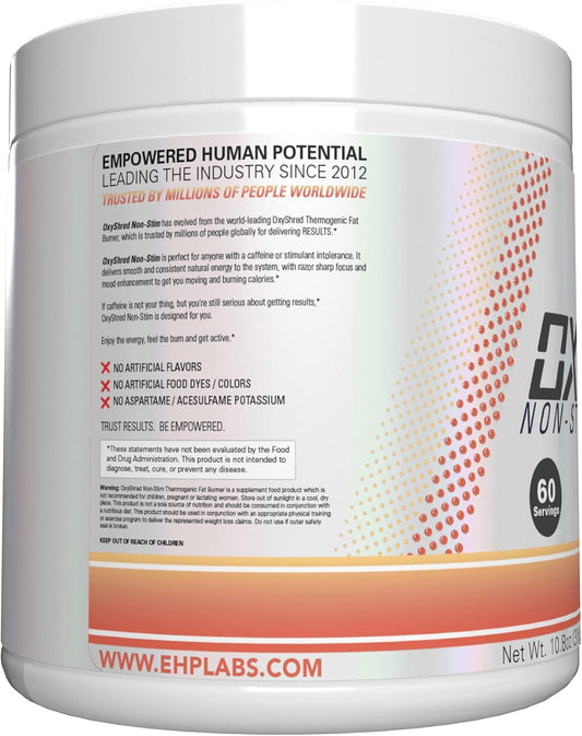 Ehp Labs Oxyshred Non Stimulant Pre Workout Powder - Stim Free Pre Workout, Caffeine Free Preworkout For Men & Women With L Glutamine & Acetyl L Carnitine - Peach, 60 Servings