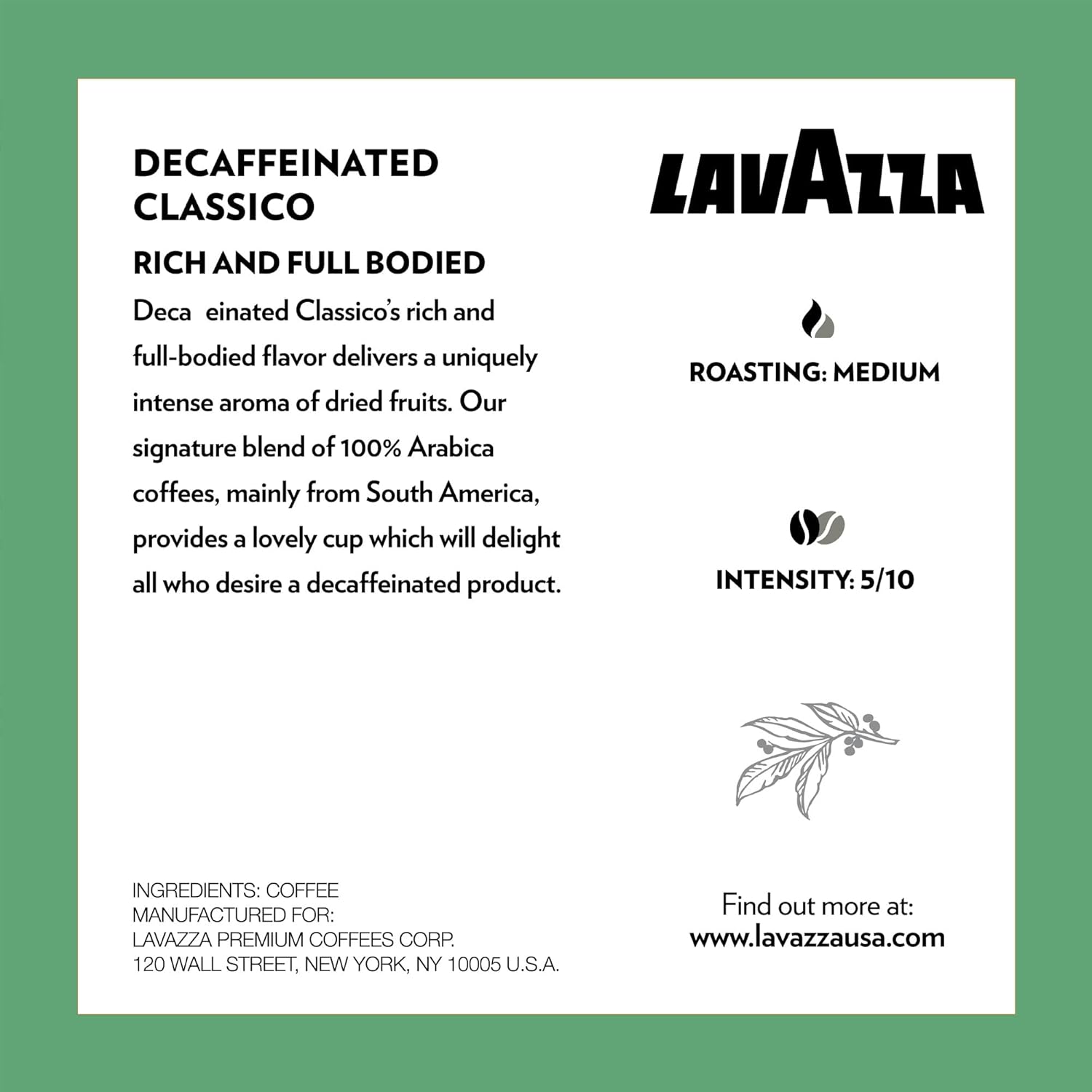 Lavazza Classico Decaf Single-Serve Coffee K-Cups For Keurig Brewer, Medium Roast, 10 Count Box ,Rich And Full-Bodied Flavor Delivers A Uniquely Intense Aroma Of Dried Fruits, 100% Arabica Coffees