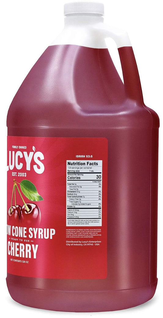 Lucy'S Family Owned - Shaved Ice Snow Cone Syrup, Cherry - 1 Gallon (128Oz.)