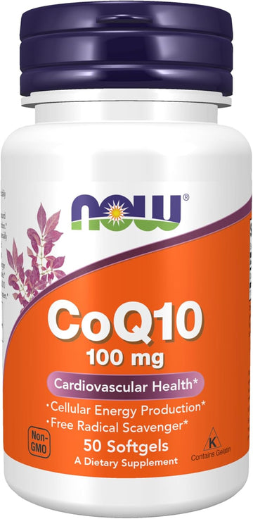 Now Supplements, Coq10 (Coenzyme Q10) 100 Mg, Pharmaceutical Grade, Cardiovascular Health*, 50 Softgels