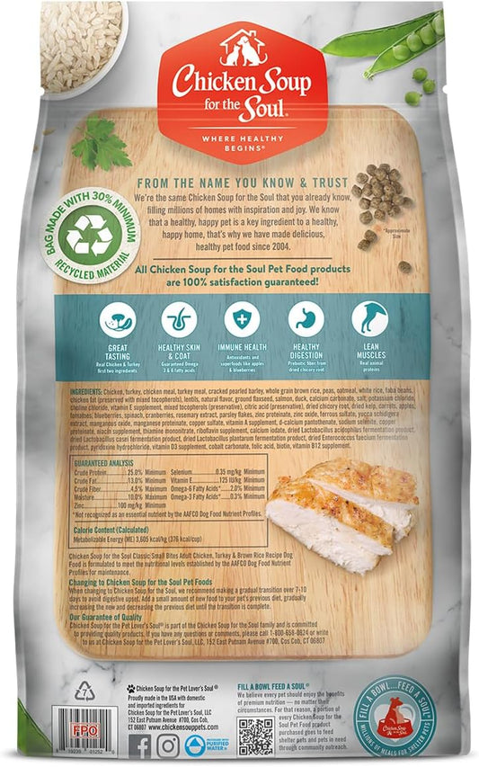 Chicken Soup for the Soul Pet Food Small Bites Dog Food, Chicken, Turkey and Brown Rice, 28 lb. Bag | Soy Free, Corn Free, Wheat Free | Dry Dog Food Made with Real Ingredients (101014)