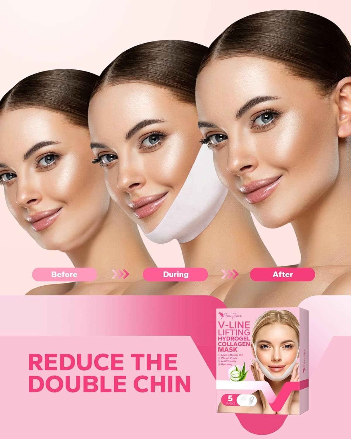 Fairyface V Line Lifting Mask, 5 Count Double Chin Reducer, Lifting Hydrogel Collagen Mask With Aloe Vera And Seaweed, Hydrating And Anti-Aging, Creating A V-Shaped Face Full Of Vitality : Beauty & Personal Care