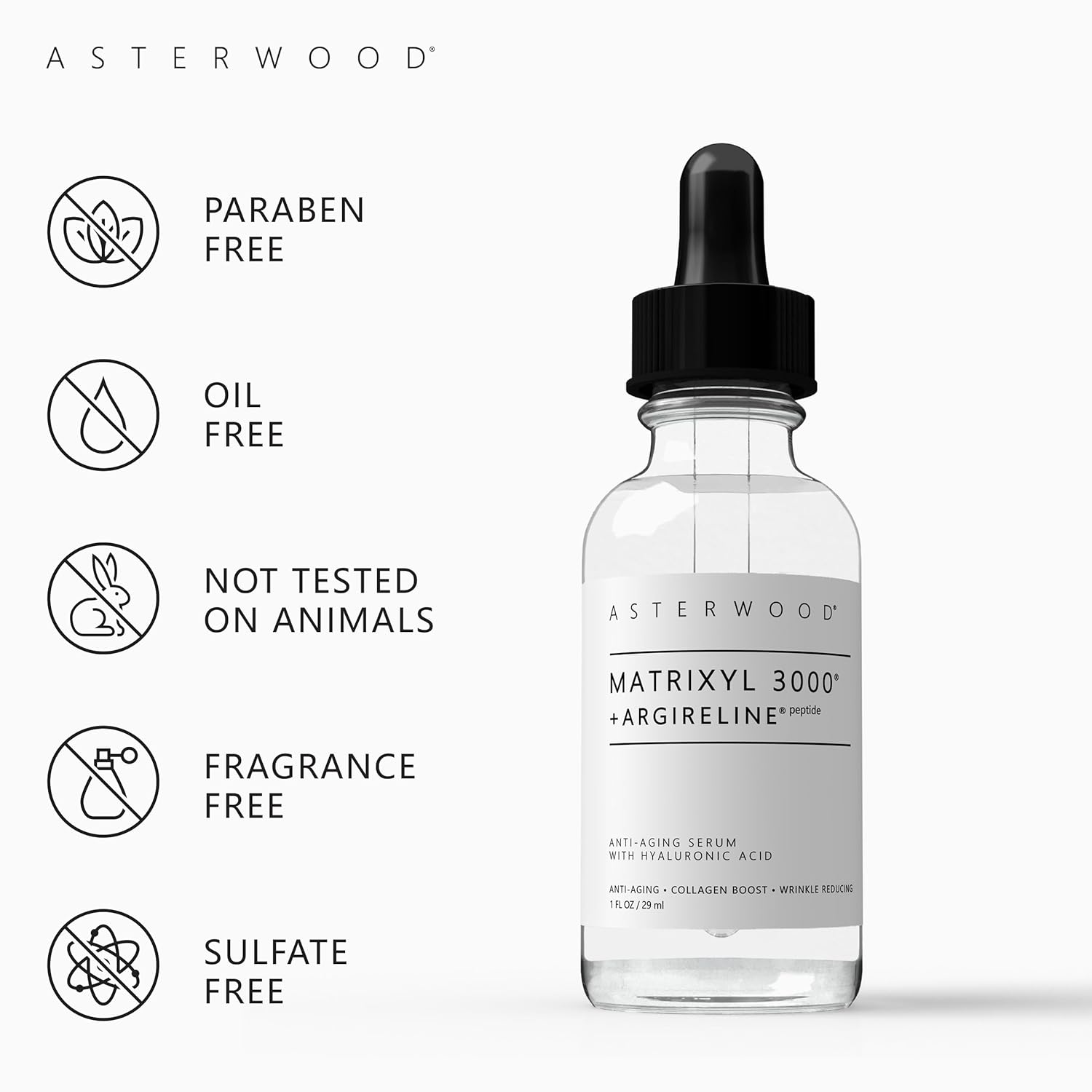 ASTERWOOD Matrixyl 3000 + Argireline Serum with Hyaluronic Acid - Anti-Aging and Anti-Wrinkle - Peptides Serum For Face, 29ml/1 oz : Beauty & Personal Care