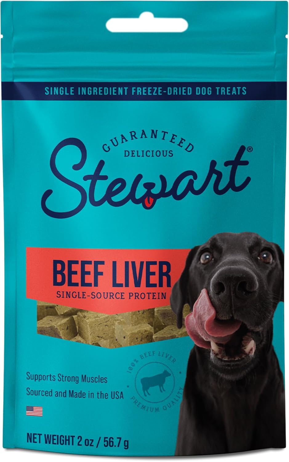 Stewart Freeze Dried Dog Treats, Beef Liver, 2 Oz, Grain Free & Gluten Free, Resealable Pouch, Single Ingredient, Training Treat