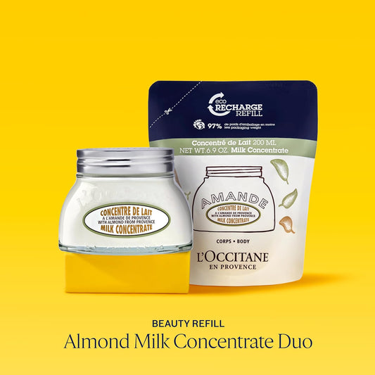 L'Occitane Almond Milk Concentrate Duo: Smooth, Hydrate And Visibly Firm Skin With Almond Milk Concentrate Body Cream And Refill Set, Gift Set