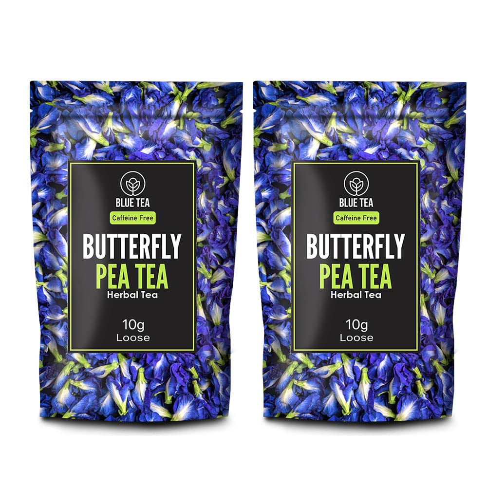 Blue Tea - Butterfly Pea Flower Tea - 0.70 Oz (Pack Of 2) Loose | Super Anti-Oxidant | 100% Natural - Herbal Tea - Flower Based - Non-Bitter - Caffeine Free | Detox Tea | Premium Zipper