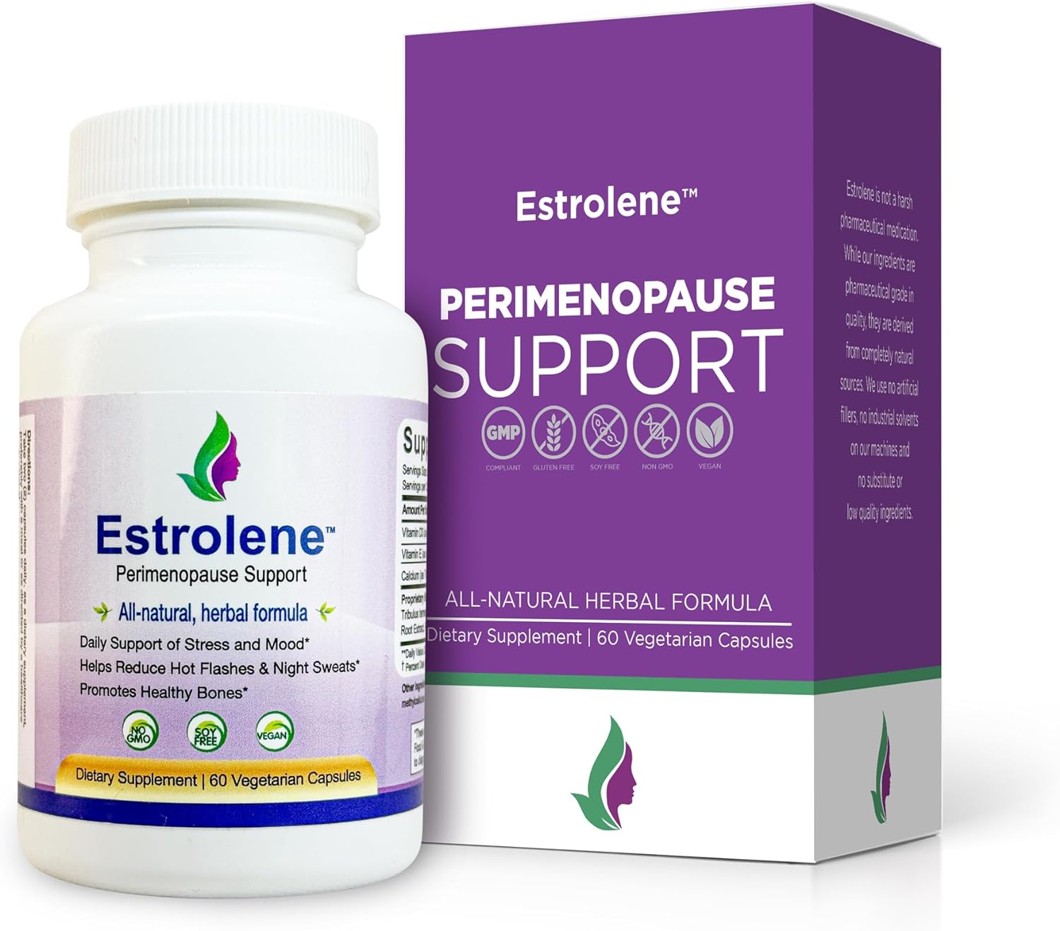 ESTROLENE Perimenopause Relief - Natural Supplement for Women Going Through Menopause Transition - Helps with Hot Flashes & Sweats, Fatigue and Mood Swings - 60 Capsule