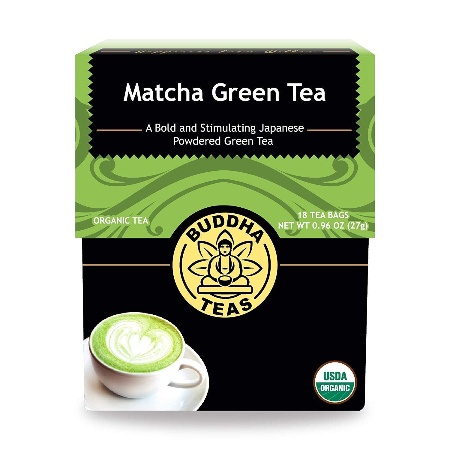 Buddha Teas - Organic Matcha Green Tea - For Health & Wellbeing - Organic Tea - With Antioxidants & Minerals - Clean Ingredients - Caffeinated - Ou Kosher & Organic - 18 Tea Bags (Pack Of 1)