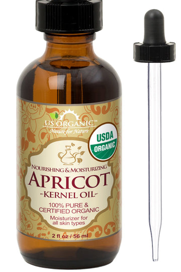 US Organic Apricot Kernel Oil, USDA Certified Organic,100% Pure & Natural, Cold Pressed Virgin, Unrefined in Amber Glass Bottle w/Glass Eyedropper for Easy Application (2 oz (Small))