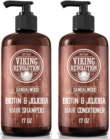 Viking Revolution - Mens Shampoo And Conditioner - 2 X 500 Ml - Natural Shampoos With Jojoba Oil And Biotin - Sandalwood Shampoo Men