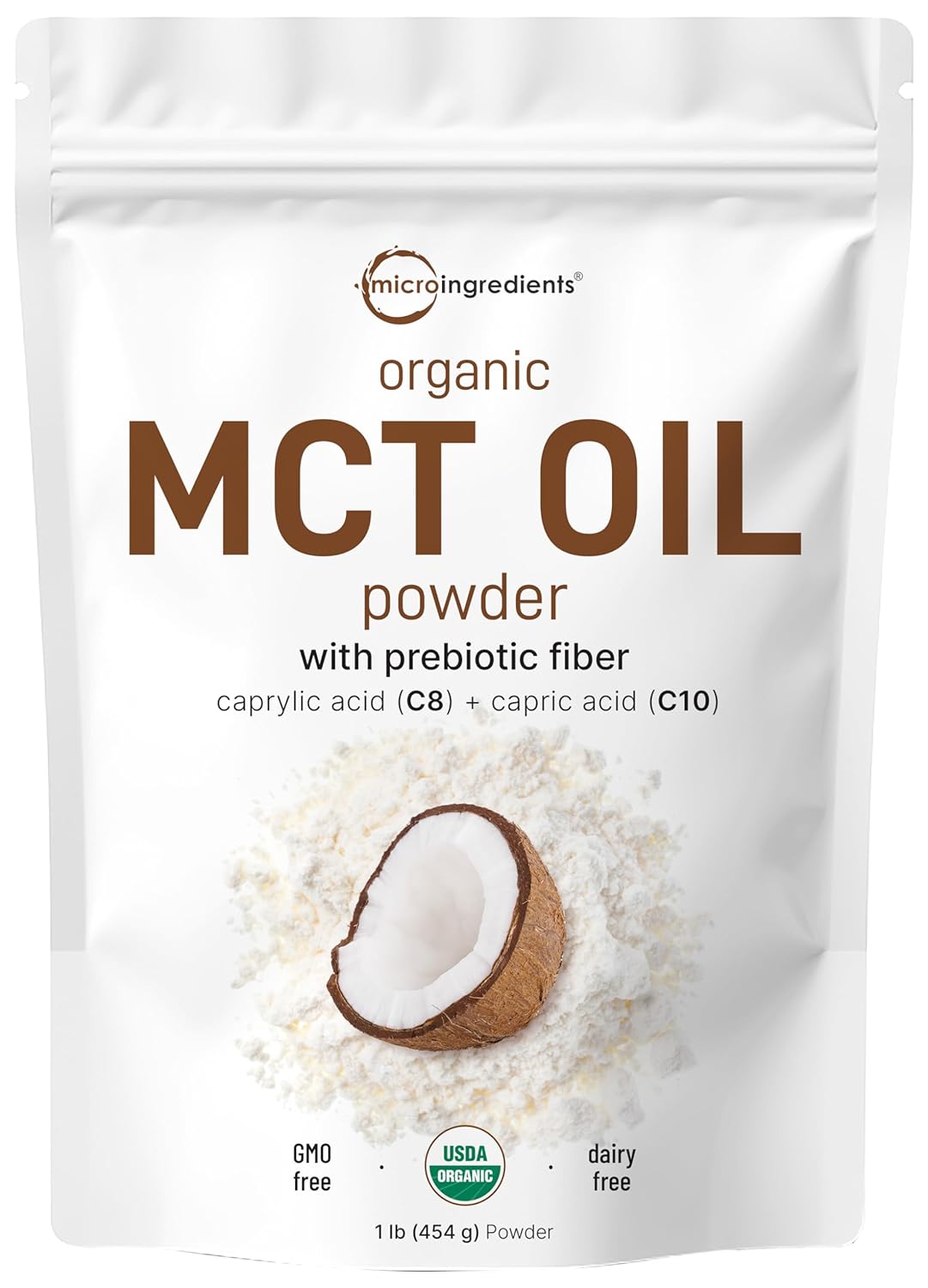 Organic Mct Oil Powder With Prebiotic Fiber,1 Pound(16 Ounce), Fast Fuel For Body And Brain, C8 Mct Oil For Coffee Creamer, No Gmos, Keto Diet, Vegan