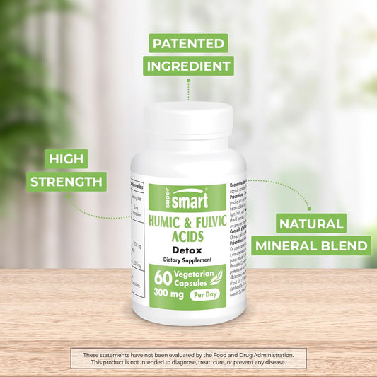 Supersmart - Humic And Fulvic Acid Supplement 300Mg Per Day (Patented & High Strength) - Fulvic Humic Mineral Blend | Non-Gmo & Gluten Free - 60 Vegetarian Capsules