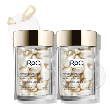 Roc Retinol Correxion Anti-Aging Wrinkle Night Serum, Daily Line Smoothing Skin Care Treatment For Fine Lines, Post-Acne Scars, 80 Capsules (Limited Edition Value Set)