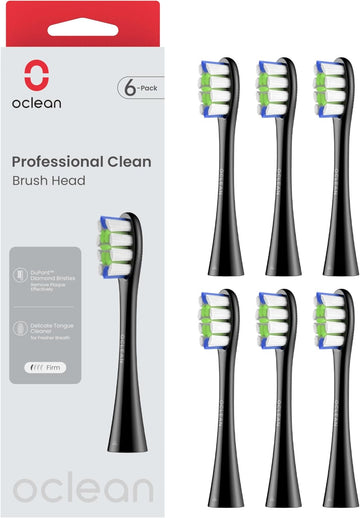 Oclean Toothbrush Professional Clean Brush Head Replacements, Compatible With All Oclean Electric Handles, Fda Approved (6 Pack) – Black