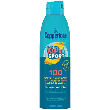 Coppertone SPORT Kids Sunscreen Spray SPF 100, Water Resistant, Continuous Spray Sunscreen for Kids, Broad Spectrum Sunscreen SPF 100, 5.5 Oz Spray