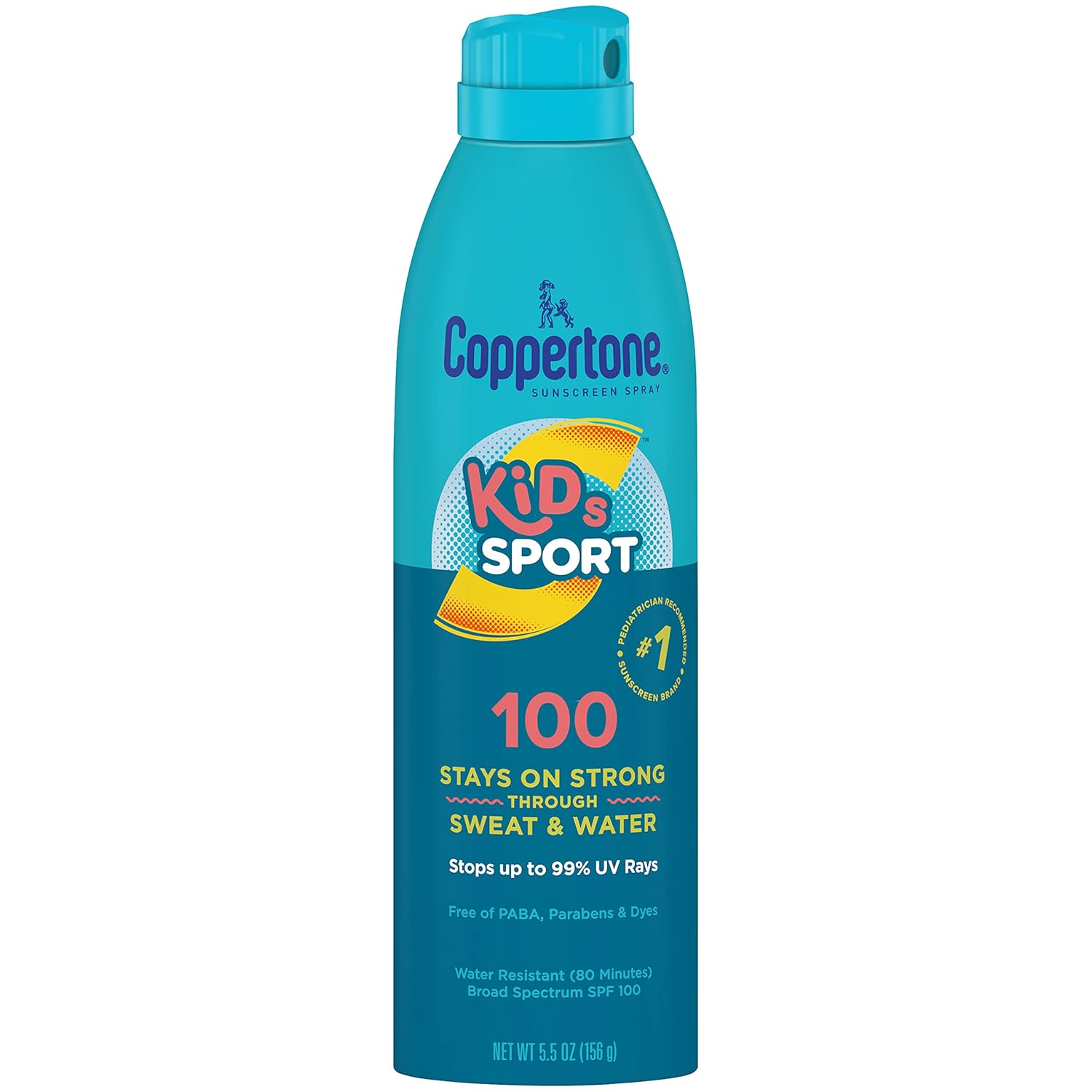 Coppertone Sport Kids Sunscreen Spray Spf 100, Water Resistant, Continuous Spray Sunscreen For Kids, Broad Spectrum Sunscreen Spf 100, 5.5 Oz Spray