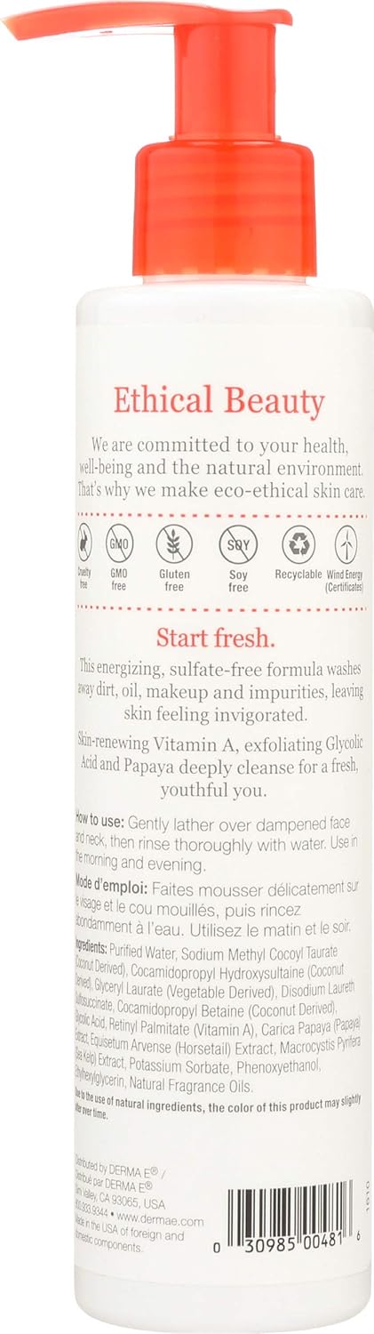 Derma E Hydrating Gentle Cleanser With Hyaluronic Acid – Moisturizing Facial Cleanser Tones, Moisturizes & Improves Skin Texture – Gently Exfoliating Face Wash, 6 Fl Oz