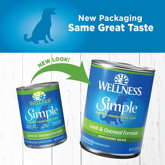 Wellness Simple Natural Wet Canned Limited Ingredient Dog Food, Lamb & Potato, 12.5-Ounce Can (Pack Of 12)