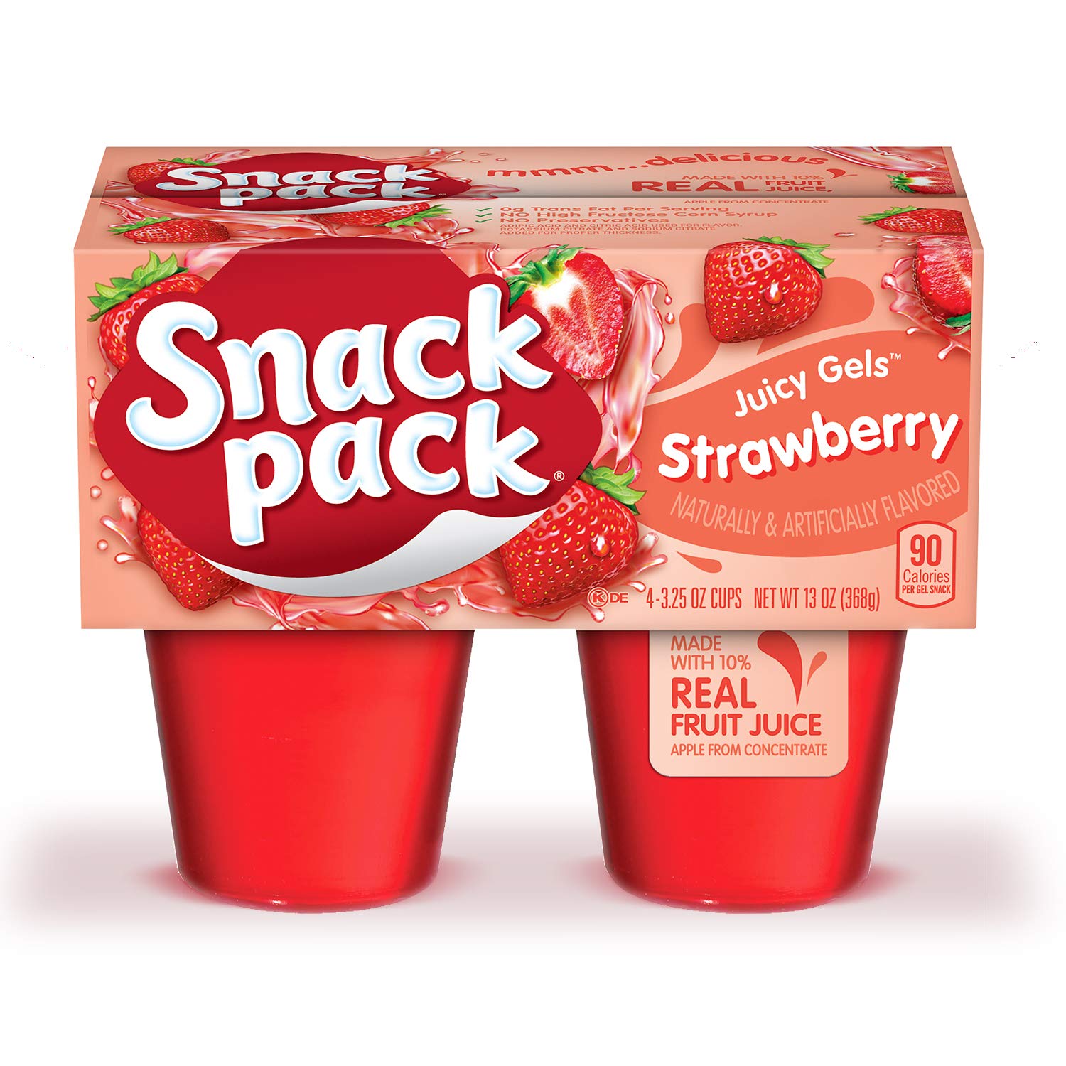 Snack Pack Juicy Gels, Strawberry, 3.25 Oz (Pack Of 4), Net Weight: 13 Oz