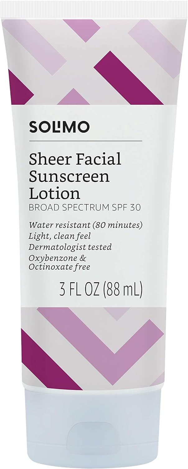 Amazon Brand - Solimo Sheer Face Sunscreen Spf 30, Formulated Without Octinoxate & Oxybenzone, Unscented, 3 Fl Oz (Pack Of 1)