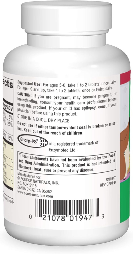 Source Naturals Attentive Child - Healthy Cognitive Nutrients For Active Children - Improved Focus & Attention With Dmae, Magnesium, Zinc & Grape Seed Extract - 120 Tablets