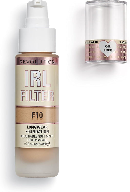 Makeup Revolution Irl Filter, Longwear Foundation, Medium To Full Coverage, Matte Finish, 16 Hour Wear, F1, Fair To Light Skin Tones, 23Ml
