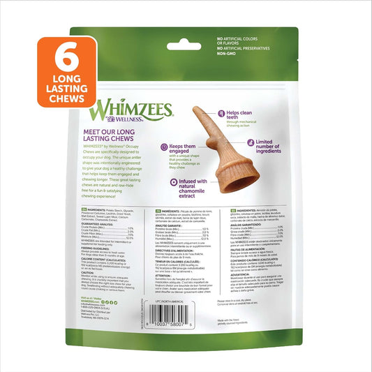 Whimzees By Wellness Occupy Antler Natural Dental Chews For Dogs, Long Lasting Treats, Grain-Free, Freshens Breath, Large Breed, 6 Count