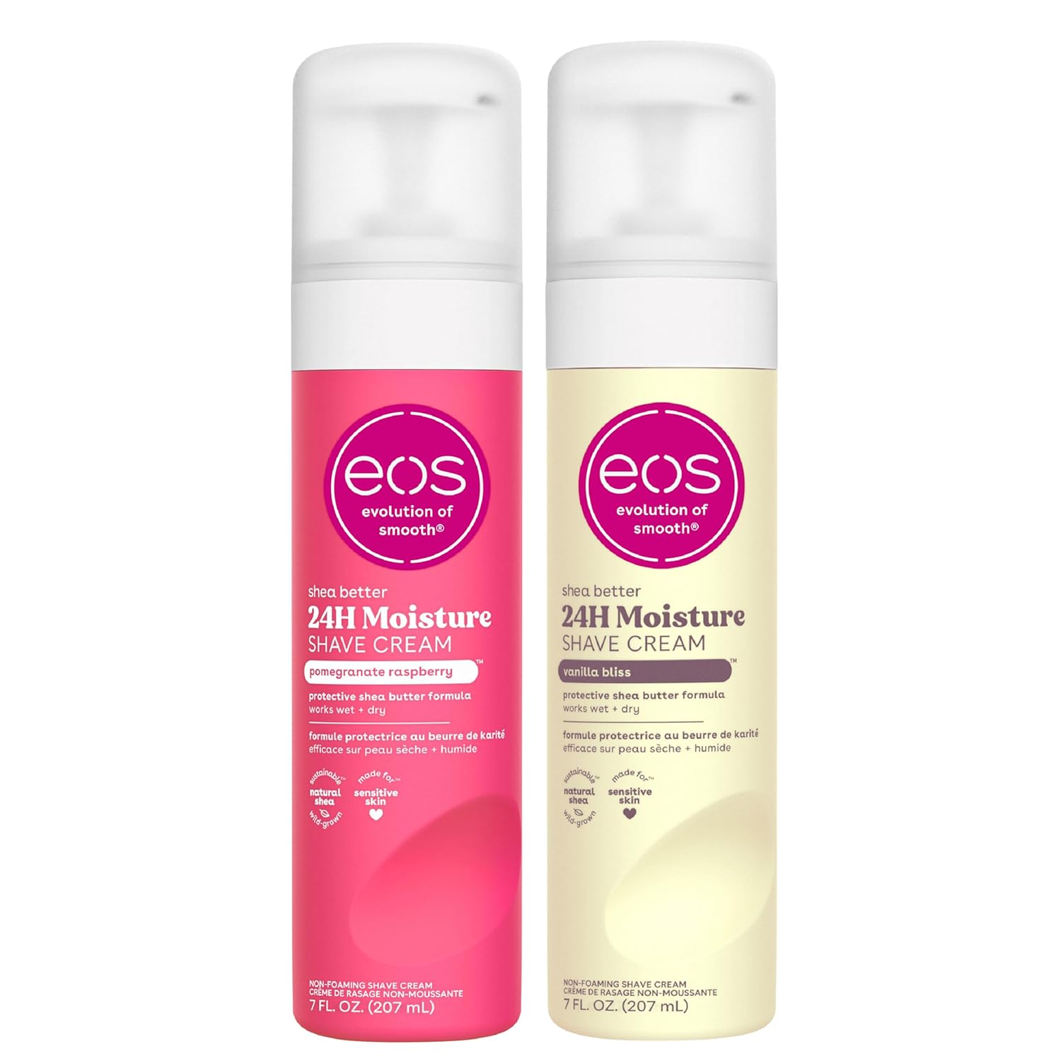 eos Shea Better Shave Cream- Vanilla Bliss & Pomegranate Raspberry, 24H Moisture Skin Care, 7 fl oz, 2-Pack