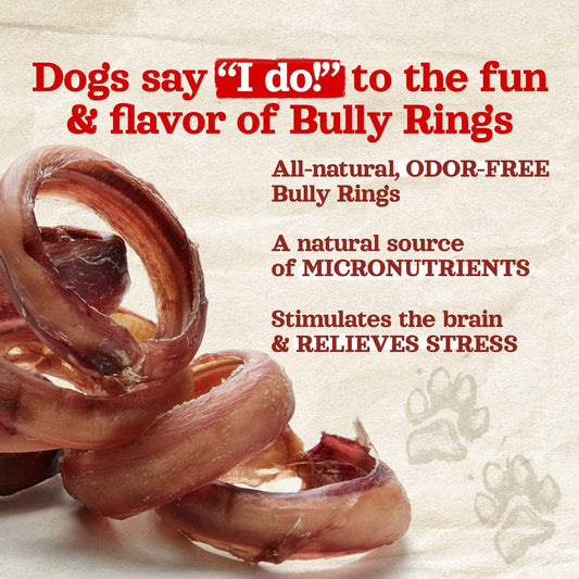 Natural Farm Odor Free Bully Sticks Ring Shaped (3-4 Inch, 10 Pack) - 100% Beef Chews For More Engagement & Fun, Grass-Fed, Non-Gmo, Fully Digestible - Best For Small & Medium Chewers
