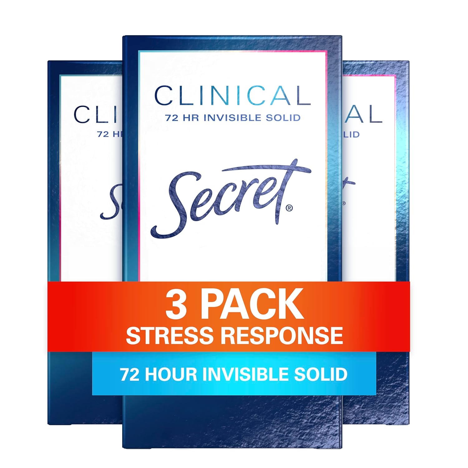 Secret Clinical Strength Antiperspirant And Deodorant Women Invisible Solid Stress Response, 1.6 Oz (Pack Of 3)(Packaging May Vary)